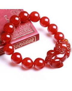 Buddha Stones Red Agate Lucky Pixiu Wealth Luck Bracelet - 16mm