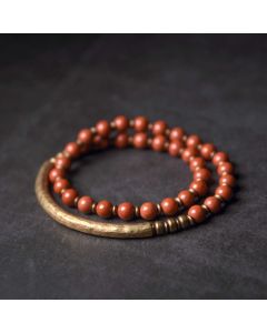 Buddha Stones Red Jasper Moss Agate Black Obsidian Crystal Copper Peace Couple Bracelet - Black Obsidian Single Wrap Bracelet / 18cm