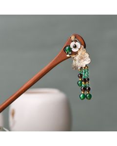 Red Sandalwood Green Agate Ginkgo Leaf Protection Hairpin - Red Sandalwood (Protection ♥ Calm)