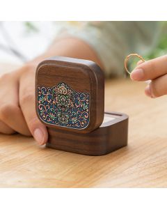 Retro Handmade Black Walnut Wood Ring Jewelry Storage Box Leaf Wooden Gift Box - Black Peach Wood 6*6*4cm
