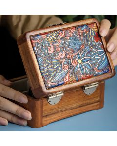 Retro Handmade Floral Pattern Rosewood Jewelry Storage Box Lockable Wooden Gift Organizer Box - Rosewood 15.8*7.8*10.7cm