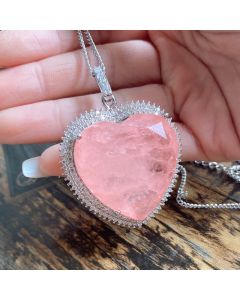 Buddha Stones Rose Quartz Crystal Love Heart Relationships Necklace Pendant - Rose Quartz(Loving energy♥Healing)