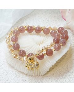 Buddha Stones Rose Quartz Elephant Healing Energy Charm Bracelet - Rutilated Quartz