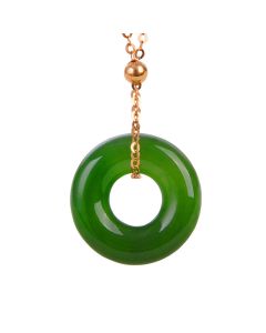 Round Cyan Jade Healing 14k Gold Plated Copper Necklace Pendant - Cyan Jade (Success ♥ Healing)