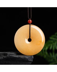 Buddha Stones Round Golden Silk Jade Peace Buckle Wealth Pendant Necklace - Golden Silk Jade (Ward off evil spirits ♥ Wealth)