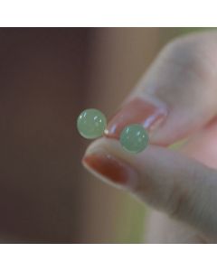 Buddha Stones Round Jade Beaded Luck Stud Earrings - 8MM-Cyan Jade(Prosperity♥Abundance)