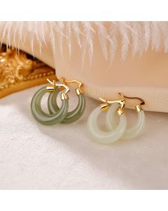 Buddha Stones Round Jade Cyan Jade Prosperity Luck Drop Earrings - Cyan Jade