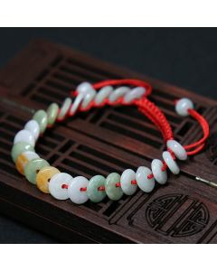 Buddha Stones Round Jade Lucky Red String Weave Bracelet - Jade(Wrist Circumference 14-20cm)