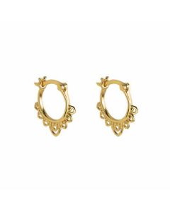 Round Lotus Flower Pattern Luck Hoop Earrings - Silver