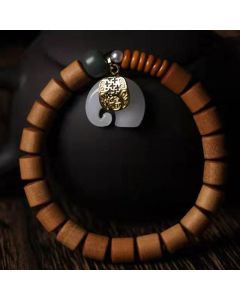 Buddha Stones Sandalwood Jade Elephant Protection Bracelet - Sandalwood&Jade