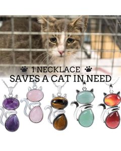 "Save A Cat" Cute Cat Pattern Natural Crystal Protection Cat-Loving Pendant Necklace - Blue Sandstone