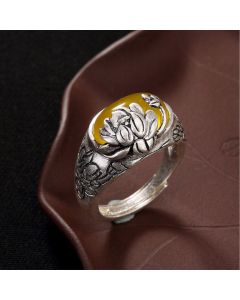 Buddha Stones Citrine Lotus Blessing Protection Adjustable Ring - Citrine