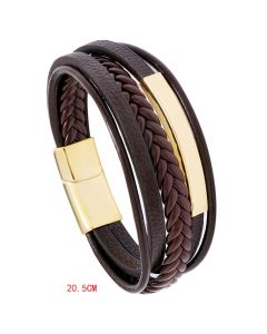 Buddha Stones Simple Design Titanium Steel Leather Luck Bracelet - Black / 22.5cm