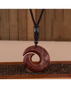 Buddha Stones Small Leaf Red Sandalwood Ebony Wood One's Luck Improves Design Patern Protection Necklace Pendant - Ebony Wood(Balance♥Calm)