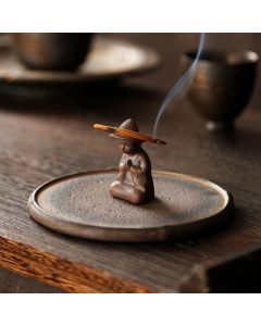 Small Person Meditation Ceramic Spiritual Healing Incense Burner - Small Person Meditation Incense Burner&48Pcs Sandalwood Incense