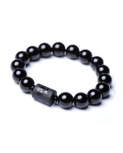 Buddha Stones Soul Cleansing Black Obsidian Phoenix Dragon Bracelet - Phoenix / 0.47 in (12 mm)