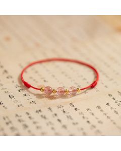 Buddha Stones Strawberry Crystal Beads Luck Red String Anklet - Red (Anklet Circumference 20-25cm)