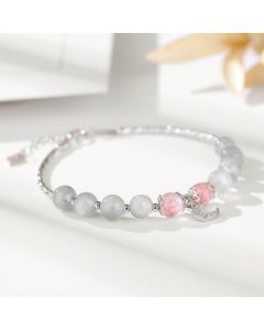 Buddha Stones Strawberry Quartz Moonstone Luck Moon Charm Bracelet - Strawberry Quartz&Moonstone(Wrist Circumference: 15–16 cm)