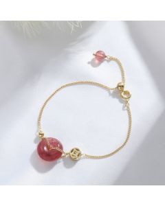 Buddha Stones Strawberry Quartz Peace Buckle Coin Love Bracelet - Strawberry Quartz