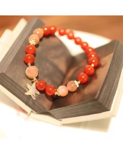 Buddha Stones Sun Stone Peach Moonstone Red Agate Crystal Star Wealth Bracelet - Sun Stone&Peach Moonstone&Red Agate