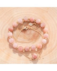 Buddha Stones Sun Stone Strawberry Quartz Crystal Positive Bracelet - Black Glitter Stone