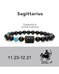 Buddha Stones 12  Constellations of the Zodiac Black Onyx Adjustable Bracelet - Gemini