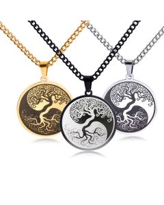 Buddha Stones The Tree of Life Titanium Steel Connection Necklace Pendant - Gold