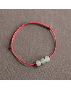 Buddha Stones Three Beads Jade Luck String Weave Bracelet - Brown(Wrist Circumference 14-20cm)