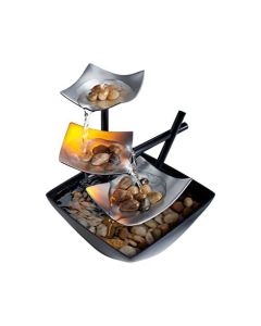 Buddha Stones Three Layers Waterfall Fountain Tabletop Lotus Ornaments With River Rocks Desktop Decoration - Gold / AU Standard