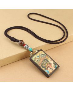 Buddha Stones Tibet God of Wealth Thangka Ebony Peace Necklace Pendant - Zakiram God of Wealth Thangka
