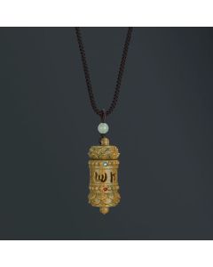 Buddha Stones Tibet Green Sandalwood Rosewood Om Mani Padme Hum Lotus Positive Soothing Necklace Pendant - Drum-shaped Rosewood