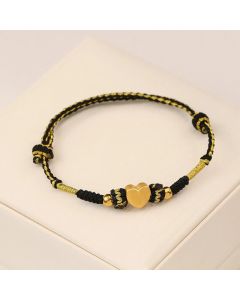 Buddha Stones Tibet Handmade Love Heart King Kong Knot Luck Braided Bracelet - Love Heart Black Gold Bracelet