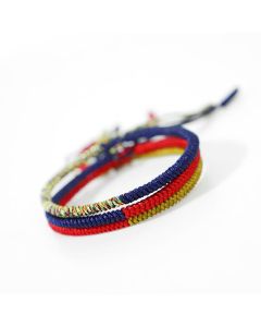 Buddha Stones Tibet Handmade Multicolor King Kong Knot Faith Protection Braided Two-Color String Bracelet - 3Pcs (Blue Multicolor&Red Blue&Red Khaki) Combined(Wrist Circumference 14-19cm)