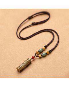 Buddhastoneshop Tibet Om Mani Padme Hum Agate Shurangama Sutra Protection Necklace Pendant - Copper&Bodhi Seed