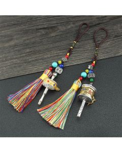 Tibet Om Mani Padme Hum Prayer Wheel Tassel Bag Car Hanging Decoration - 6cm*2.4cm