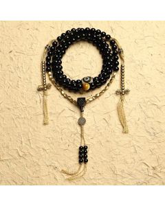 Buddha Stones Tibetan 108 Mala Beads Black Onyx Three-eyed Dzi Beads Protection Bracelet - 8mm / Black Onyx