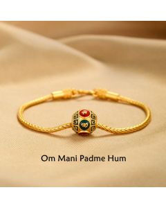 Buddha Stones Tibetan 18K Gold Om Mani Padme Hum Lucky Koi Fish Fu Character Ingot Copper Coin Peace Bracelet - Auspicious Fu Character