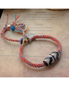 Buddha Stones Tibetan 925 Sterling Silver Om Mani Padme Hum Handmade Dzi Bead Protection Braid Bracelet - Blue