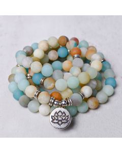 Buddha Stones Tibetan Amazonite Stone Blessing Lotus Mala - 6mm