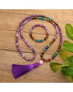 Buddha Stones Tibetan Amethyst Purify Bracelet Mala Set - Bracelet