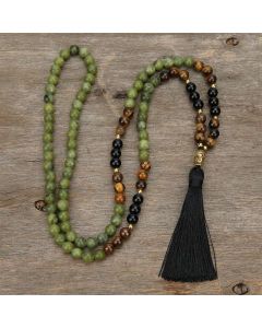 Buddha Stones Tibetan Green Jasper Protection Mala Bracelet - 8mm
