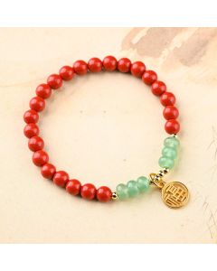 Buddha Stones Tibetan Cinnabar Green Aventurine Luck Bracelet Necklace - Double Wrap Bracelet