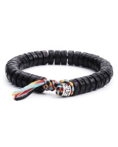 Buddha Stones Tibetan Coconut Shell Beads Engraved Om Mani Padme Hum Mantra Happiness Bracelet - Coconut Shell(Wrist Circumference 17-21cm)