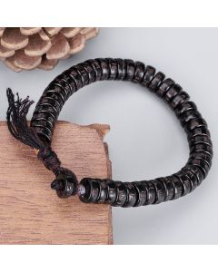 Buddha Stones Tibetan Coconut Shell Beads Engraved Om Mani Padme Hum Mantra Positive String Bracelet - Coconut Shell(Wrist Circumference: 17-19cm)
