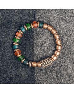 Buddha Stones Tibetan Colorful Glass Beads Copper Wealth Bracelet - 18cm