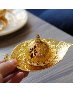 Tibetan Gold Mini Leaf Coaster Meditation Incense Burner - Silver Leaf Coaster&Incense Burner