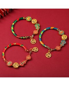 Buddha Stones Tibetan Gourd Fortune Happiness Lion Wealth Luck Bracelet - Purple