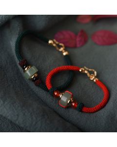 Buddha Stones Tibetan Green Aventurine Luck Braid String Bracelet - Red(Bracelet Size 17cm)