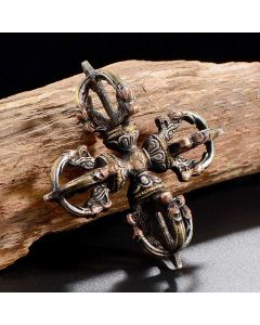 Tibetan Handmade 5 Prong Double Dorje Copper Iron Thunderbolt Strength Vajra - Iron Dorje/Vajra