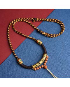 Buddha Stones Tibetan Handmade King Kong Knot Om Mani Padme Hum Prayer Wheel String Necklace Pendant - Brown